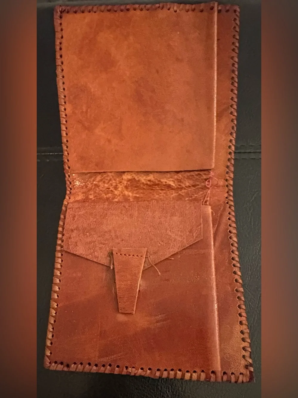 Vintage Handcrafted Shantiniketan Leather Envelope Clutch Purse Set